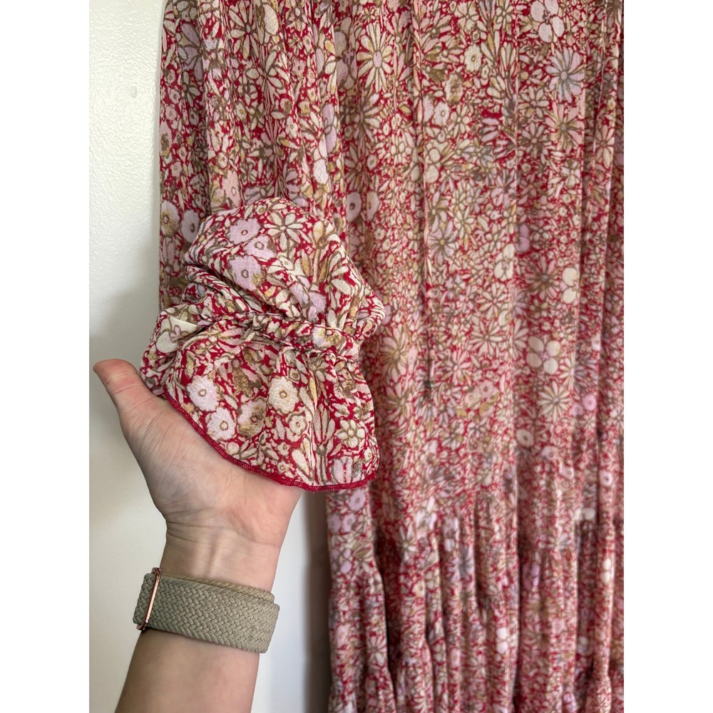 NEW Free People Feeling Groovy Maxi Dress Medium Bohemian Ruffle Long Sleeve - Picture 5 of 6